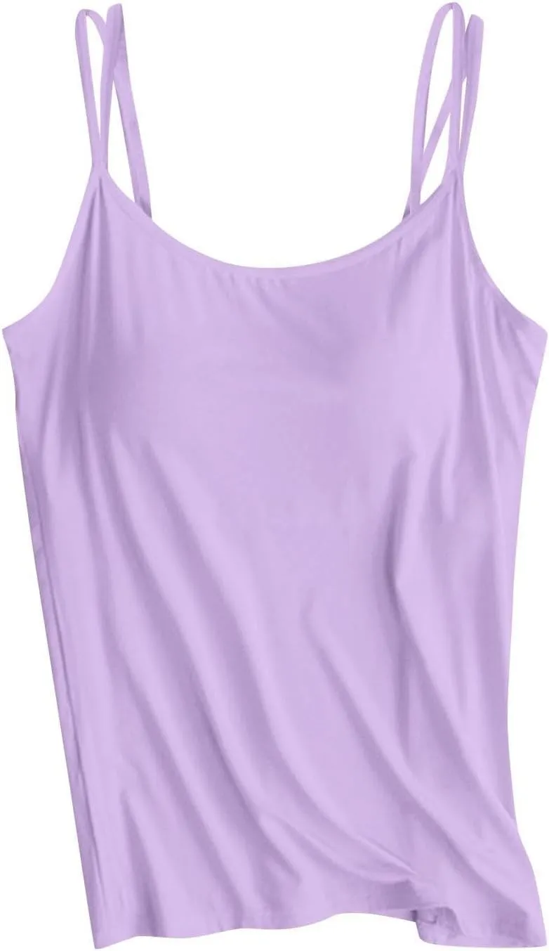 Women Camisole with Built in Bra, Womens Adjustable Spaghetti Strap Cami Tanks Basic Padded Comfy Yoga Tops