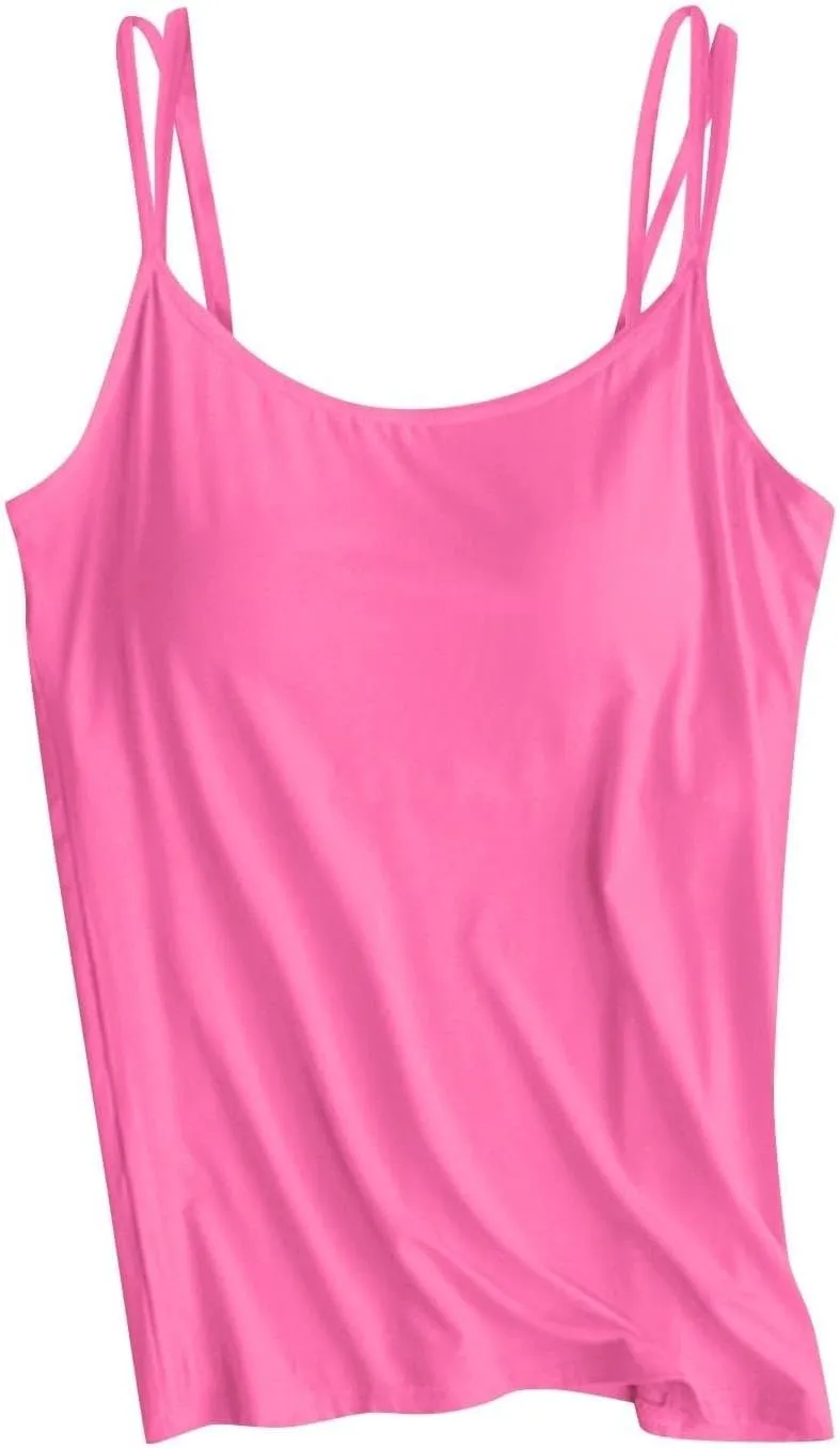 Women Camisole with Built in Bra, Womens Adjustable Spaghetti Strap Cami Tanks Basic Padded Comfy Yoga Tops