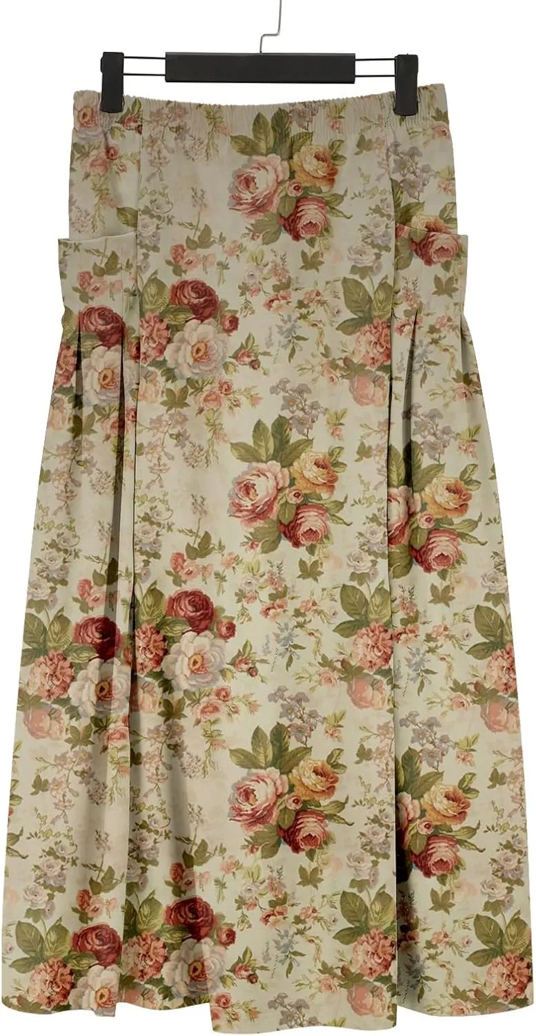 Women Casual Flowy Long Skirts Boho Floral Elastic High Waist Tiered Pleated Summer Maxi Beach Skirt