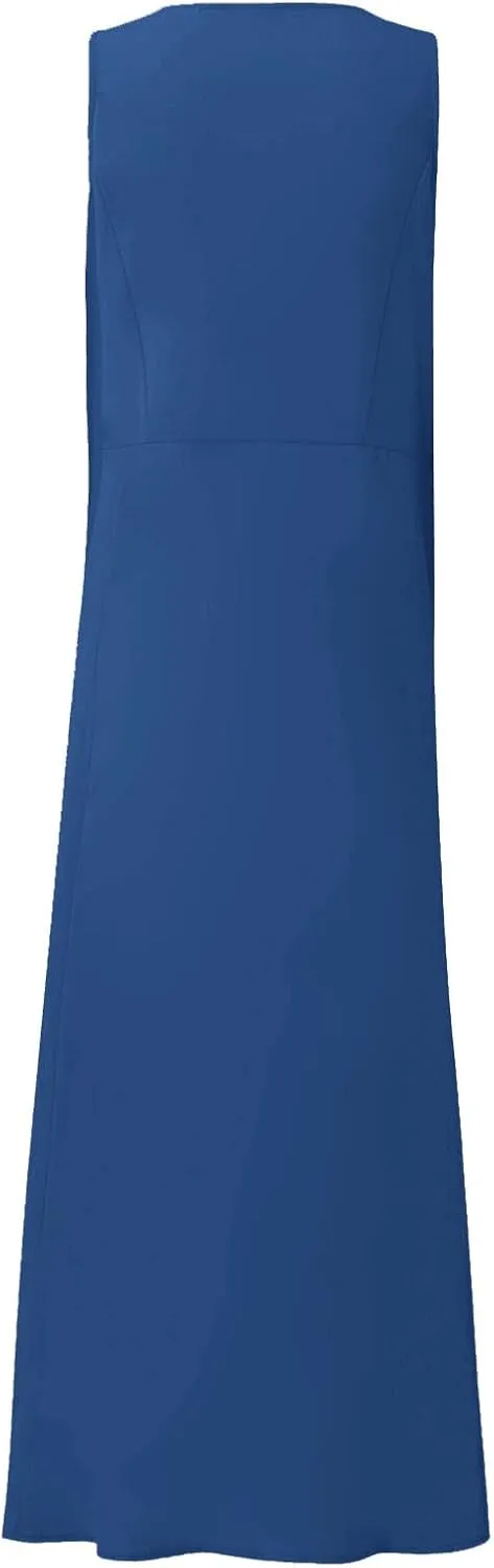 Women Dresses Linen Dress Summer Beach Dress Sleeveless Boho Maxi Long Dresses Casual with Pockects