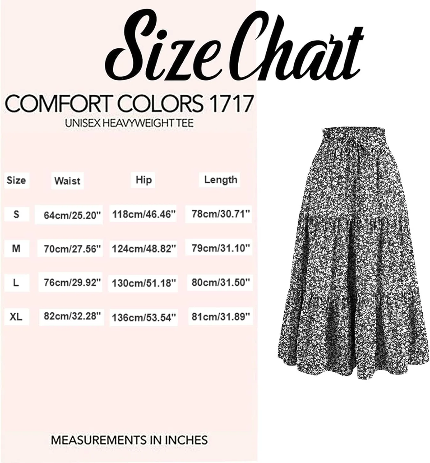 Women Elastic High Waist Boho Floral Maxi Skirt Tiered Pleated Flowy Long Summer Casual Beach Skirt with Pockets