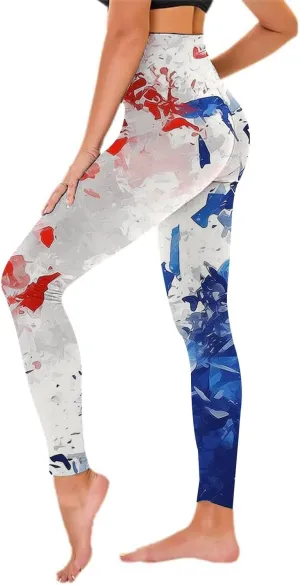 Women High Waist American Flag Leggings Comfort Scrunch Booty Yoga Gym Sports Pants USA Flag Patriotic Tights