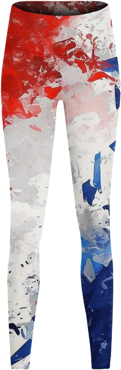 Women High Waist American Flag Leggings Comfort Scrunch Booty Yoga Gym Sports Pants USA Flag Patriotic Tights