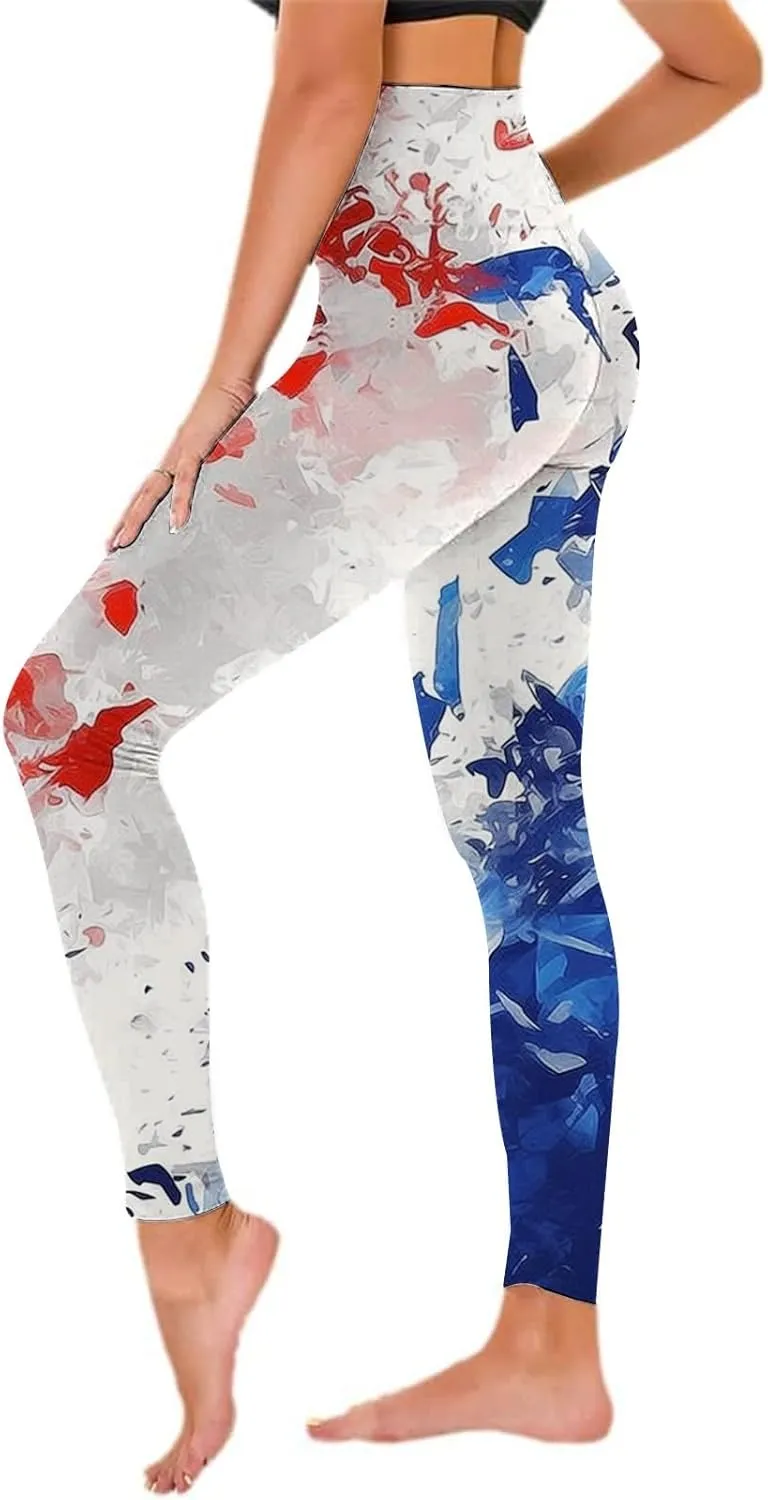 Women High Waist American Flag Leggings Comfort Scrunch Booty Yoga Gym Sports Pants USA Flag Patriotic Tights