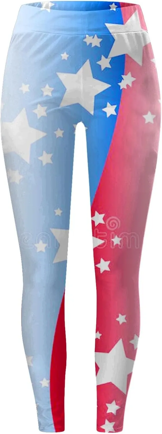 Women High Waist American Flag Leggings Seamless US Flag Patriotic Tights Stretchy Running Sports Yoga Pants