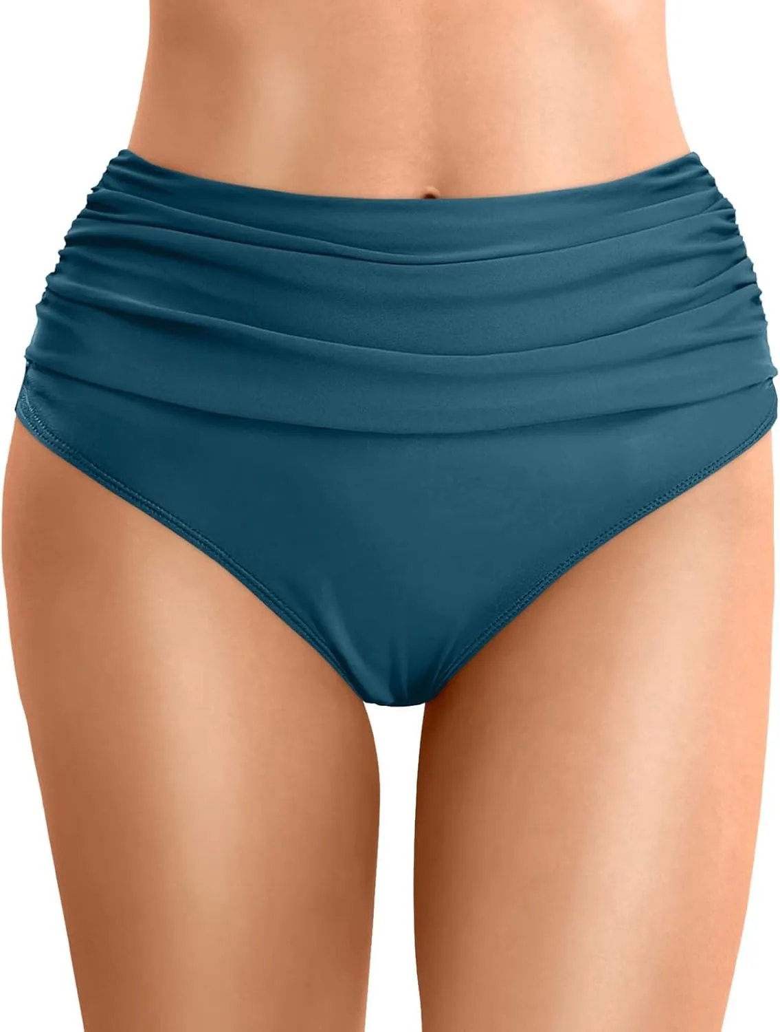 Women High Waist Bikini Bottoms Vintage Ruched Swim Bottoms Tummy Control Swimsuit Swim Shorts Shirred Tankini Briefs