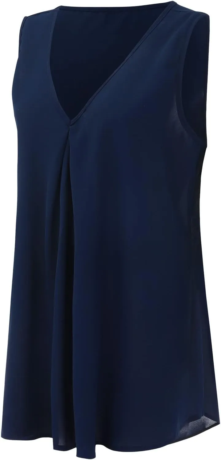 Women Plus Size Loose V Neck Sleeveless T Shirts Chiffon Pullover Tank Tops Apparel Women Tops