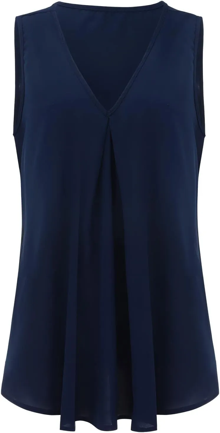 Women Plus Size Loose V Neck Sleeveless T Shirts Chiffon Pullover Tank Tops Apparel Women Tops