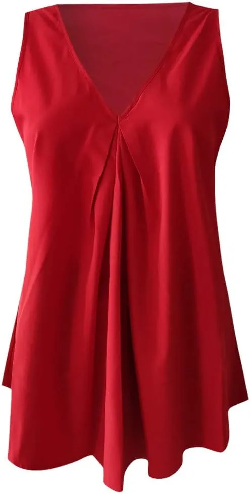 Women Plus Size Loose V Neck Sleeveless T Shirts Chiffon Pullover Tank Tops Apparel Women Tops