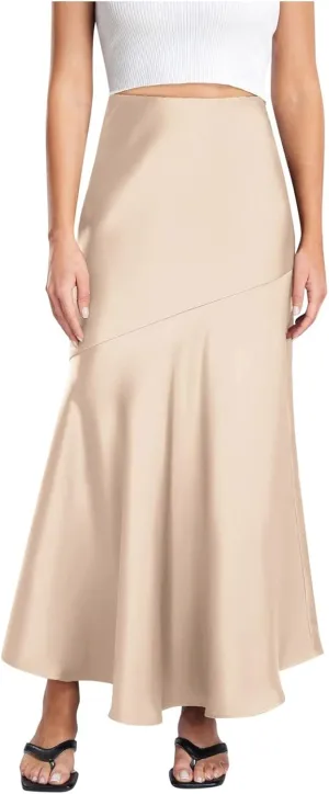 Women Satin High Waist Elastic Stitching Long Skirt Slim Fit Hip Skirt Skirts for Girls