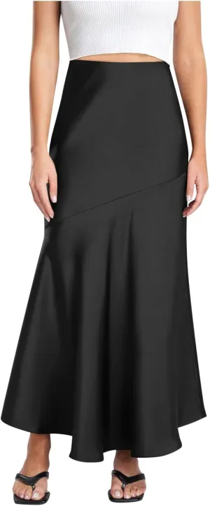 Women Satin High Waist Elastic Stitching Long Skirt Slim Fit Hip Skirt Skirts for Girls