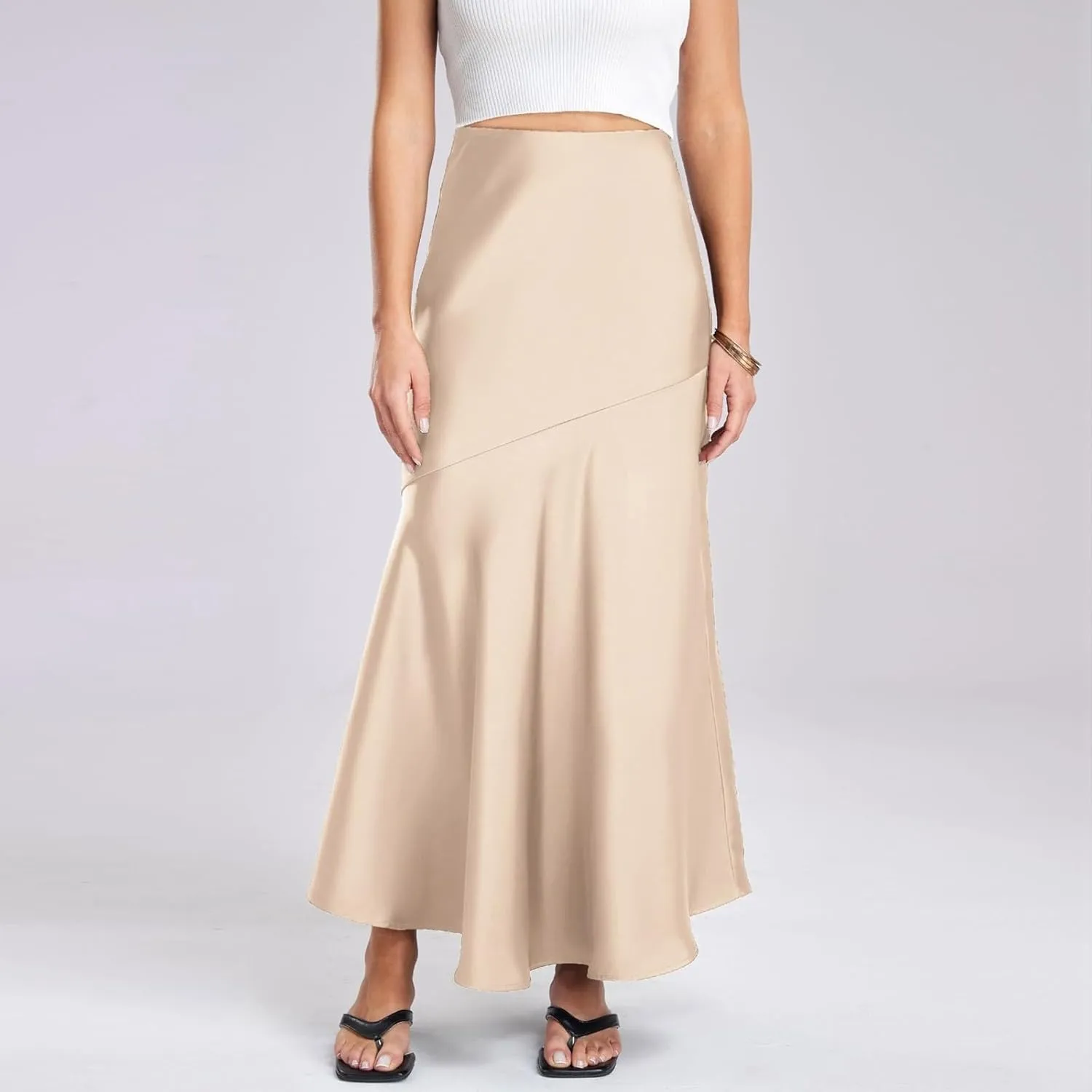 Women Satin High Waist Elastic Stitching Long Skirt Slim Fit Hip Skirt Skirts for Girls