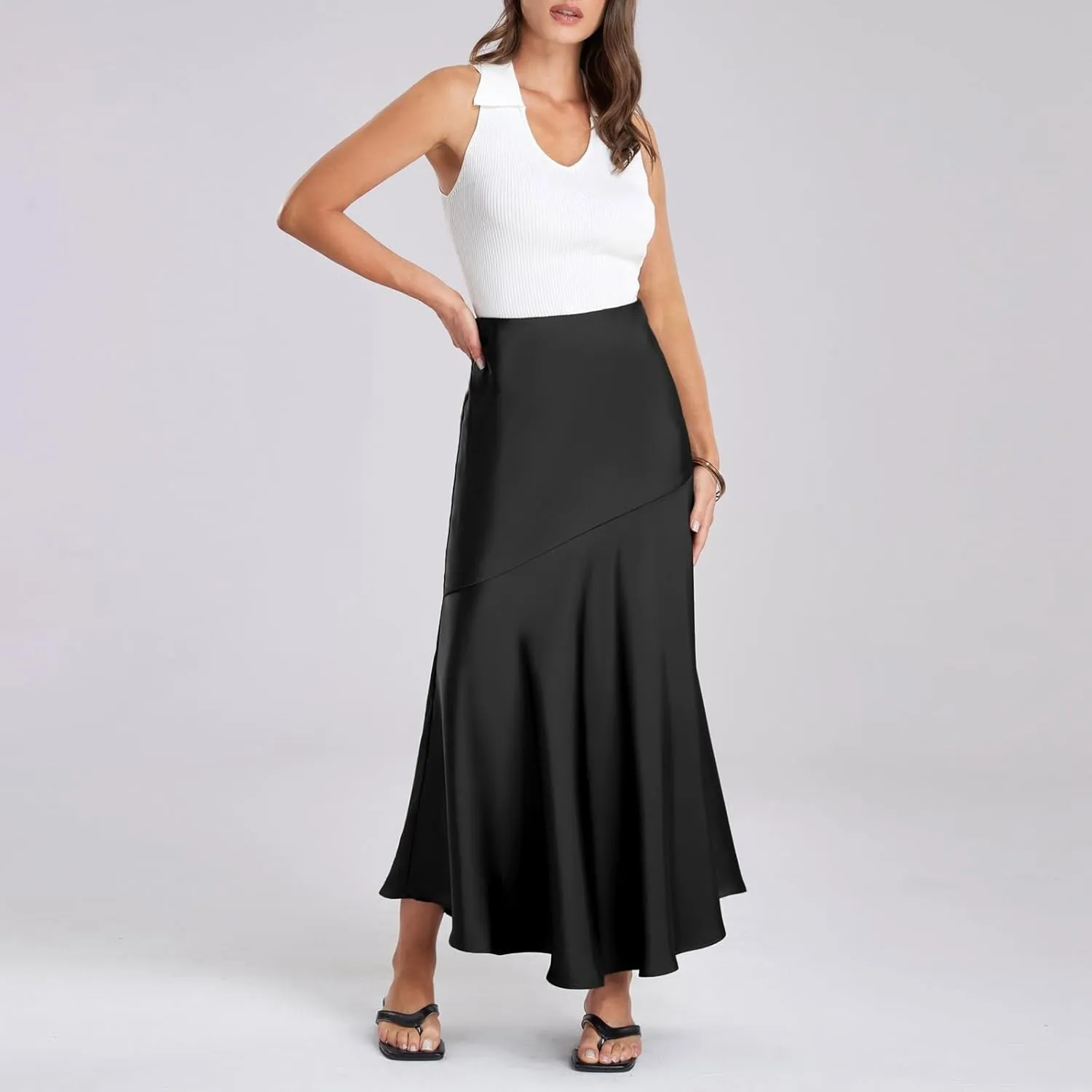 Women Satin High Waist Elastic Stitching Long Skirt Slim Fit Hip Skirt Skirts for Girls
