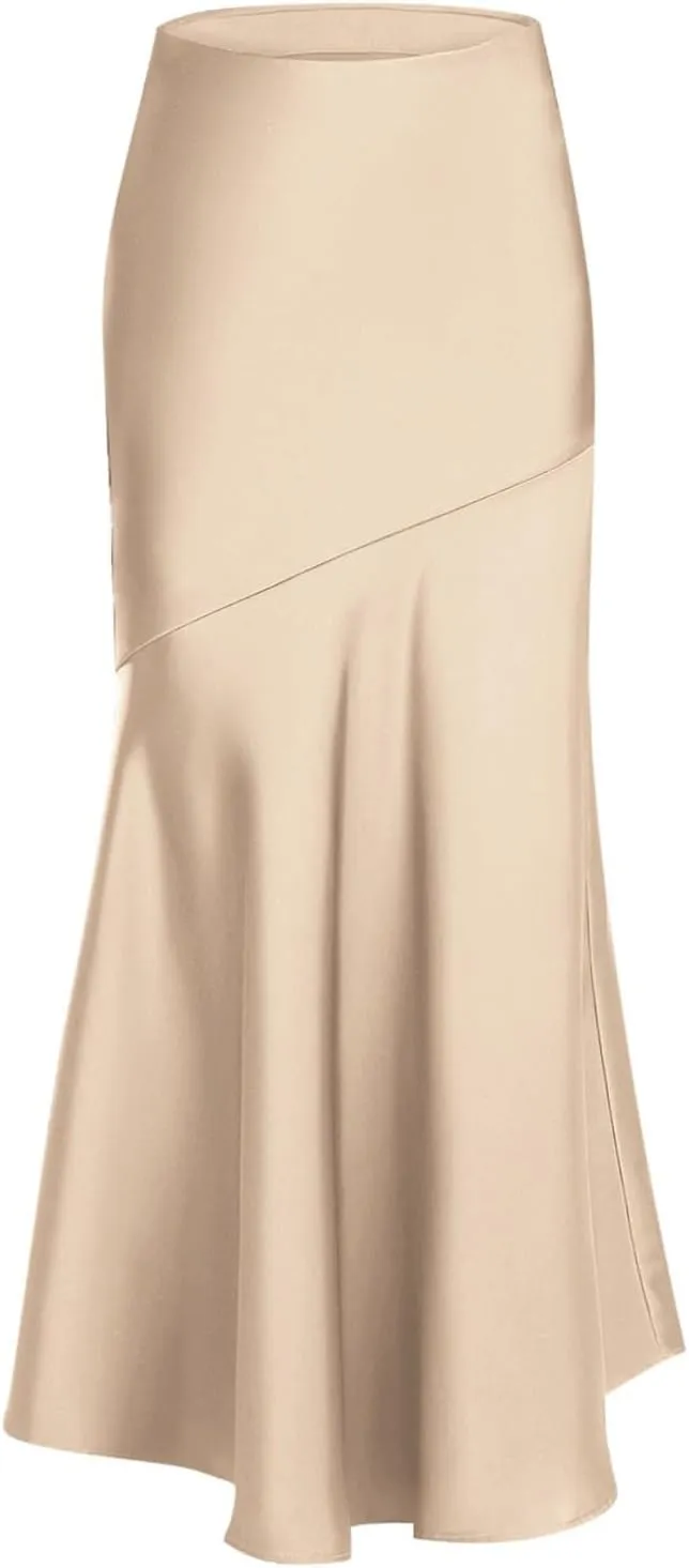 Women Satin High Waist Elastic Stitching Long Skirt Slim Fit Hip Skirt Skirts for Girls