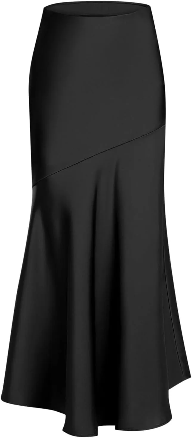 Women Satin High Waist Elastic Stitching Long Skirt Slim Fit Hip Skirt Skirts for Girls