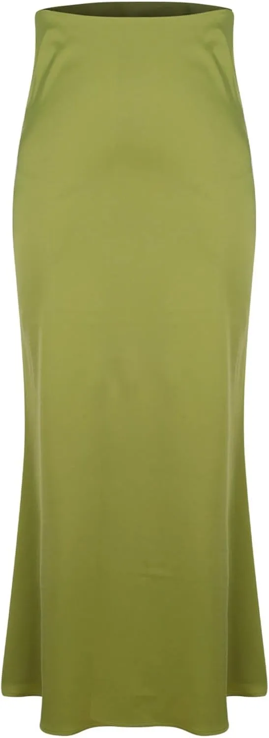 Women Satin High Waisted Maxi Skirts Hidden Elasticized Waistband A Line Long Skirt 2025 Elegant Clothes
