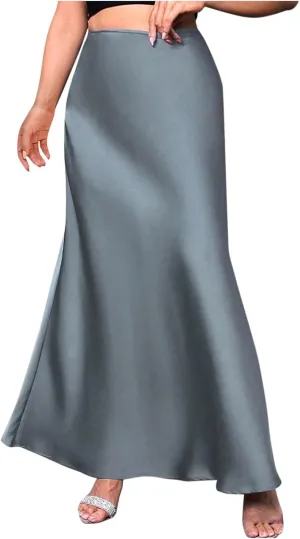 Women Satin High Waisted Maxi Skirts Hidden Elasticized Waistband A Line Long Skirt 2025 Elegant Clothes