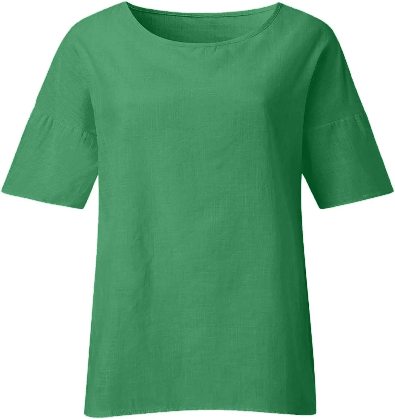 Women Short Sleeve Linen Shirts Casual Round Neck Plus Size T Shirt Bohemian Boho Loose Fit Summer Tshirts