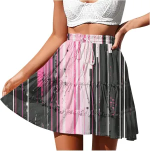 Women Summer Boho Floral Skirts 2025 Trendy Beach Mini Skirt Elastic Waist Tiered Ruffle Pleated Skirts