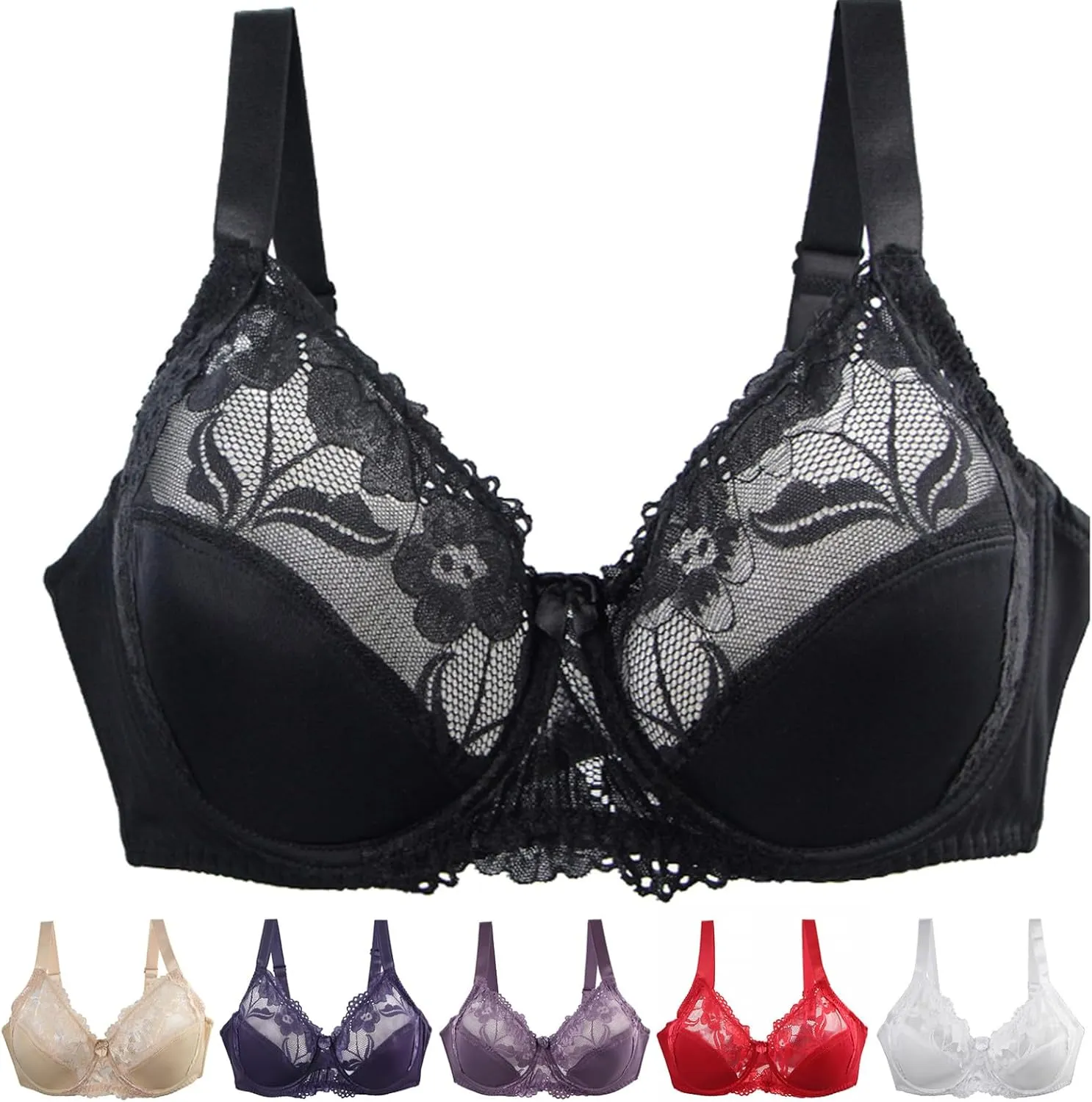 Women T-Shirt Bra Lace Underwire Push-Up Bralettes Full Coverage Brassiere Lightly Lined T-Shirt Bras Ladies Underwear