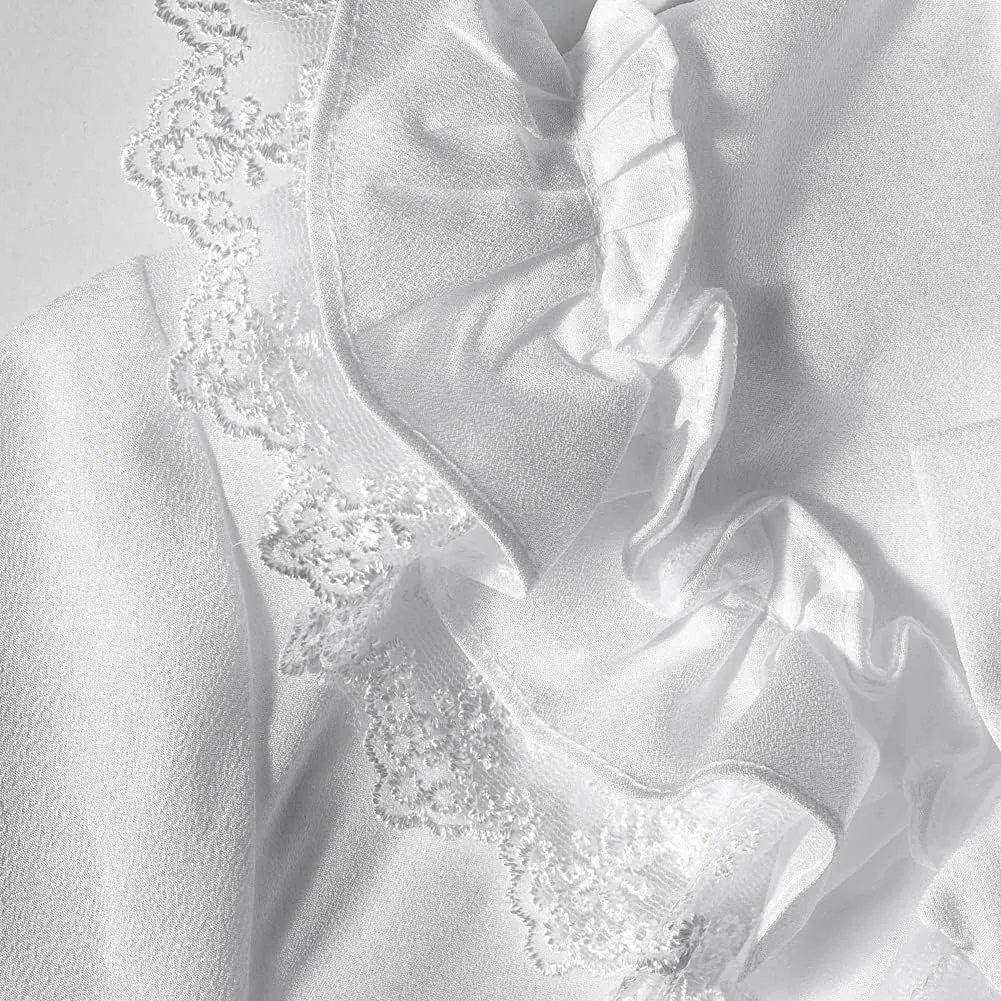 Women Victorian Blouse Long Sleeve Shirts Stand Collar Lotus Ruffled Medieval Gothic Tops
