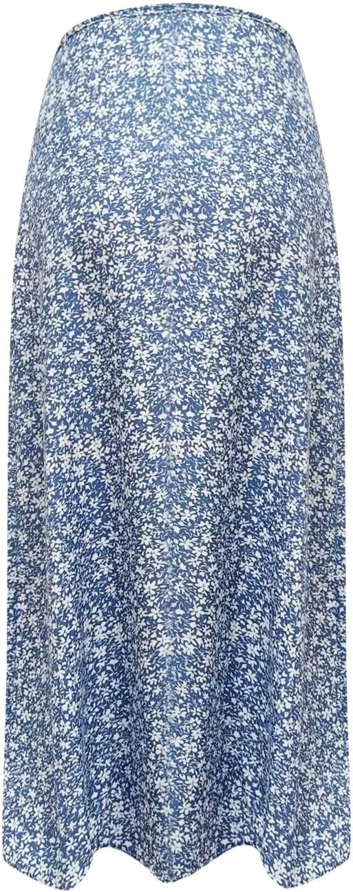 Womens 2024 Summer High Waisted Flowy Slit Midi Skirts Casual Lightweight Boho Floral Beach Skirt Sheer Skirt