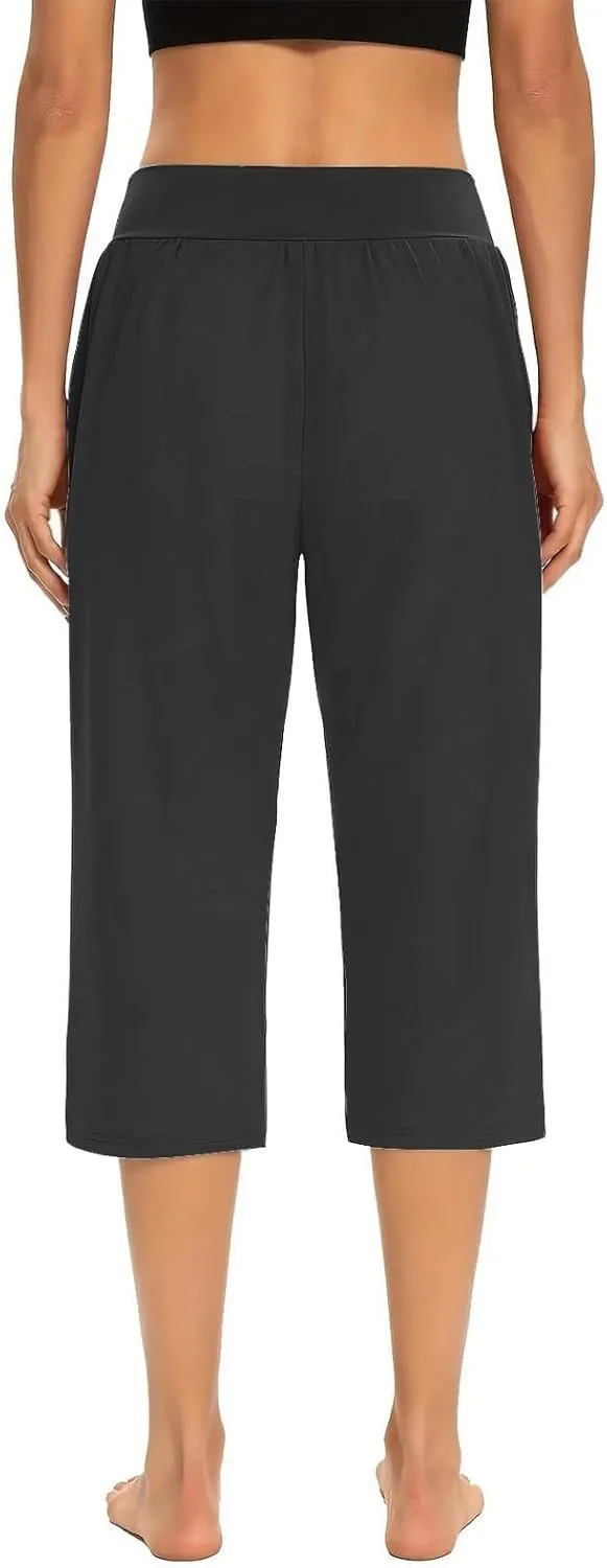 Women's Capri Pants Dressy Casual Cropped Leggings Lightweight High Waist Pants Workout Yoga Sweatpants with Pockets