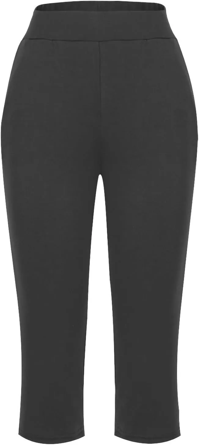 Women's Capri Pants Dressy Casual Cropped Leggings Lightweight High Waist Pants Workout Yoga Sweatpants with Pockets