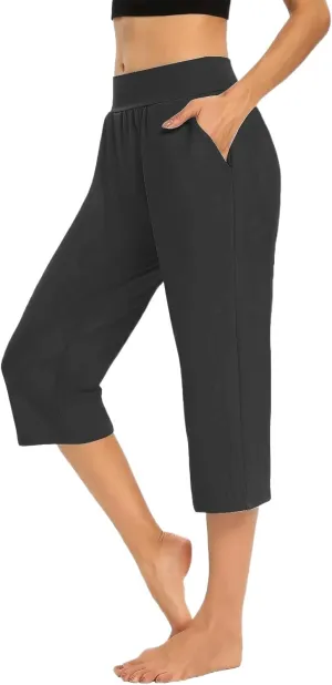 Women's Capri Pants Dressy Casual Cropped Leggings Lightweight High Waist Pants Workout Yoga Sweatpants with Pockets