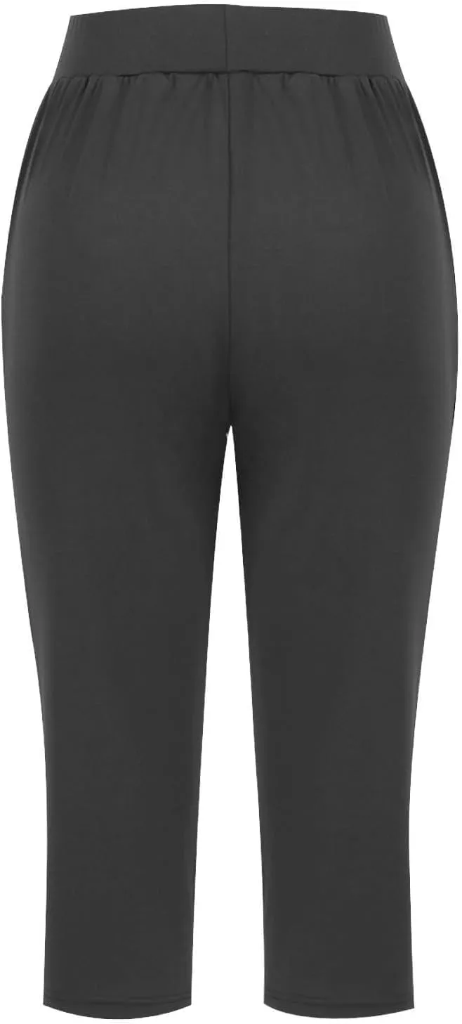 Women's Capri Pants Dressy Casual Cropped Leggings Lightweight High Waist Pants Workout Yoga Sweatpants with Pockets