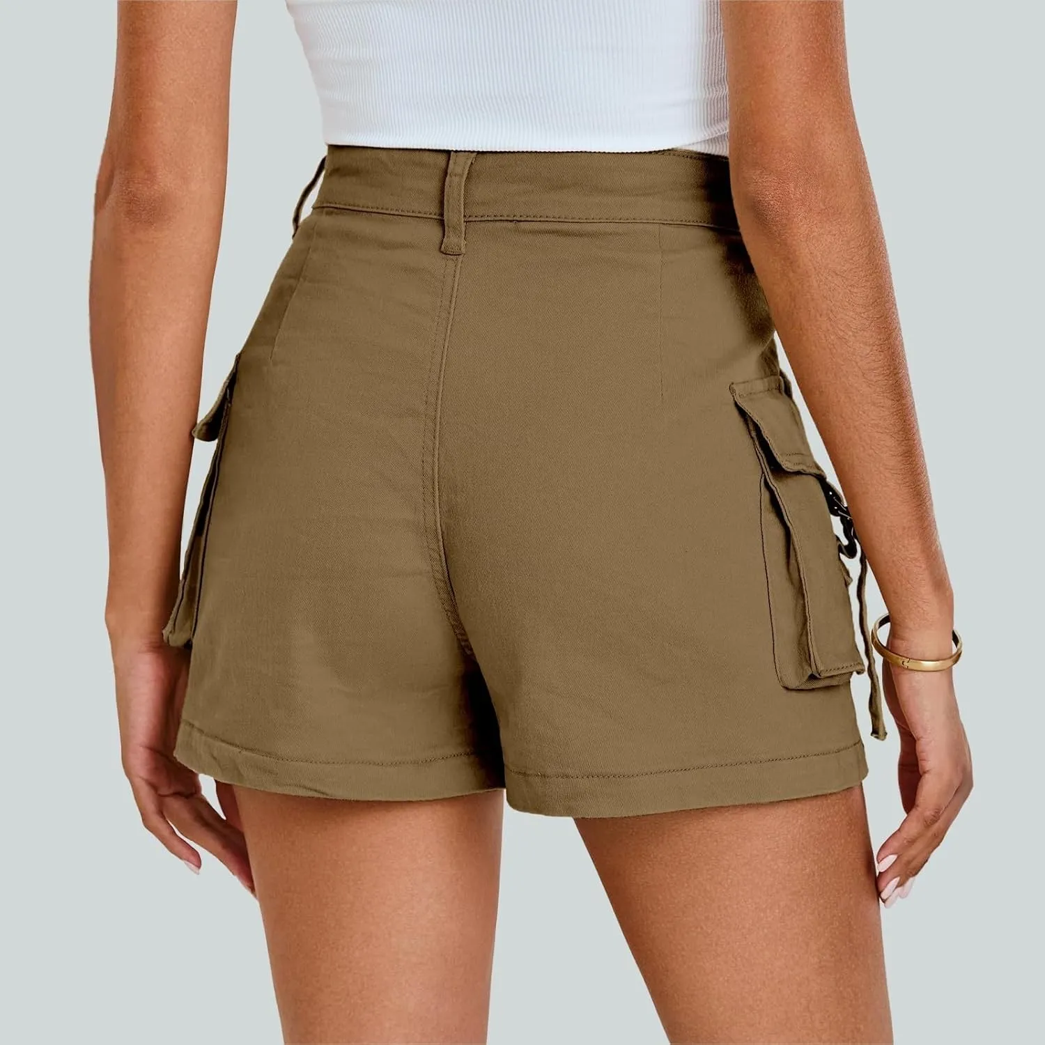 Womens Cargo Shorts Button High Waisted Pull On Shorts Summer Casual Utility Cut Off Shorts Jean Shorts with Pockets