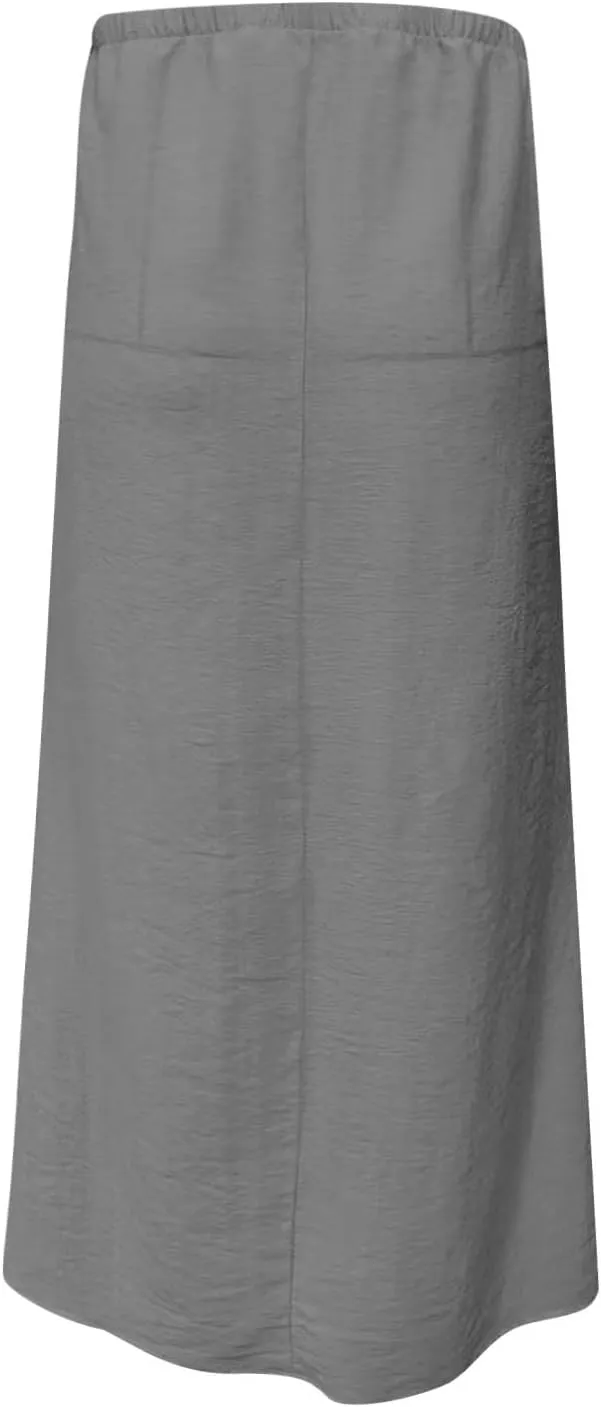 Womens Casual Maxi Skirts 2025 Summer Trendy Long Skirt Drawstring Waist Beach Vacation Soft Comfy Solid Work Clothes