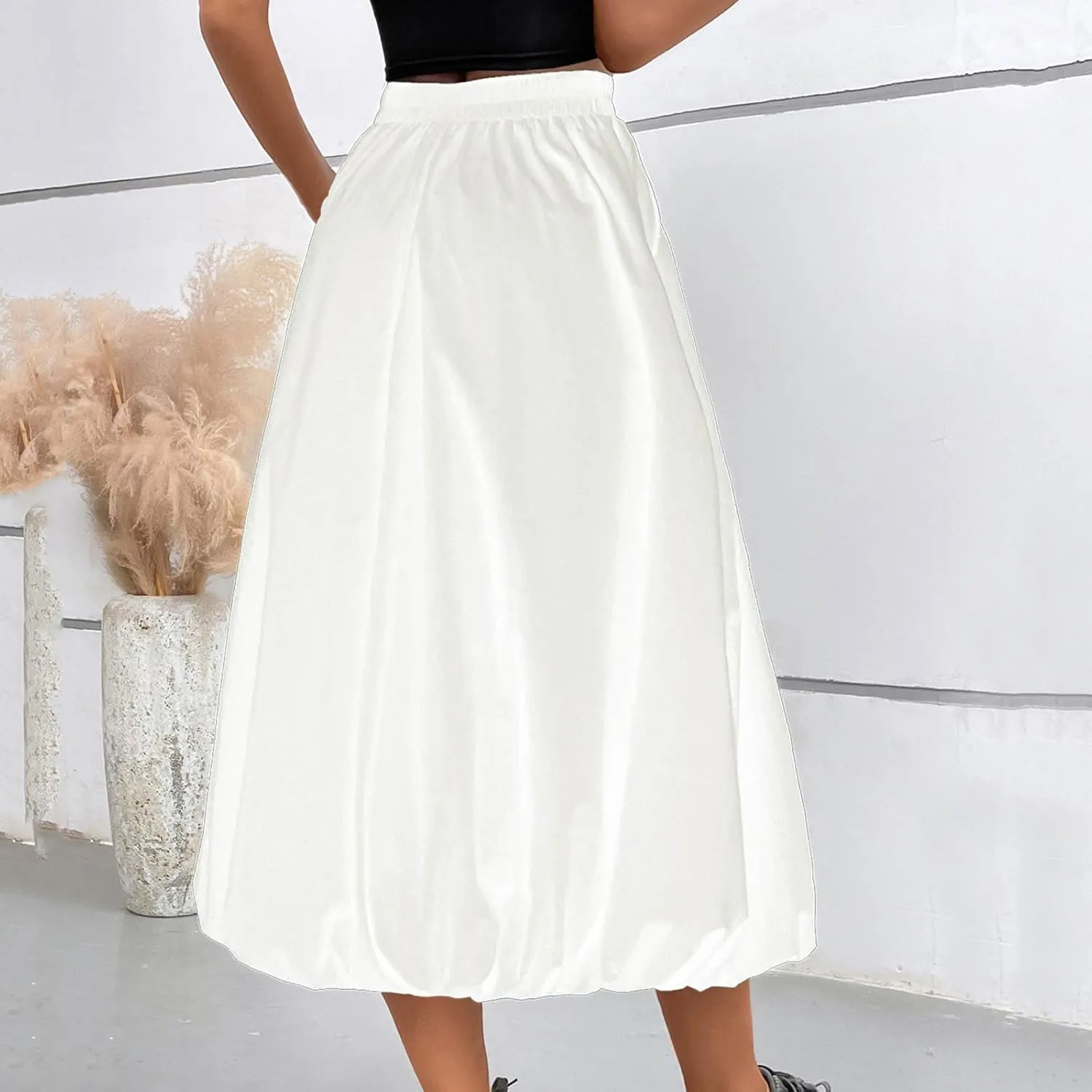 Womens Casual Solid Boho High Waisted Flowy Maxi Skirts Trendy Cute Long Skirts with Pockets 2025 Summer Fashion