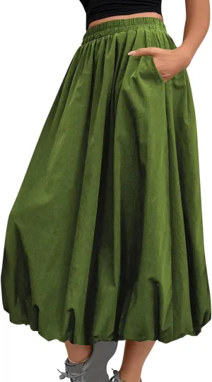 Womens Casual Solid Boho High Waisted Flowy Maxi Skirts Trendy Cute Long Skirts with Pockets 2025 Summer Fashion