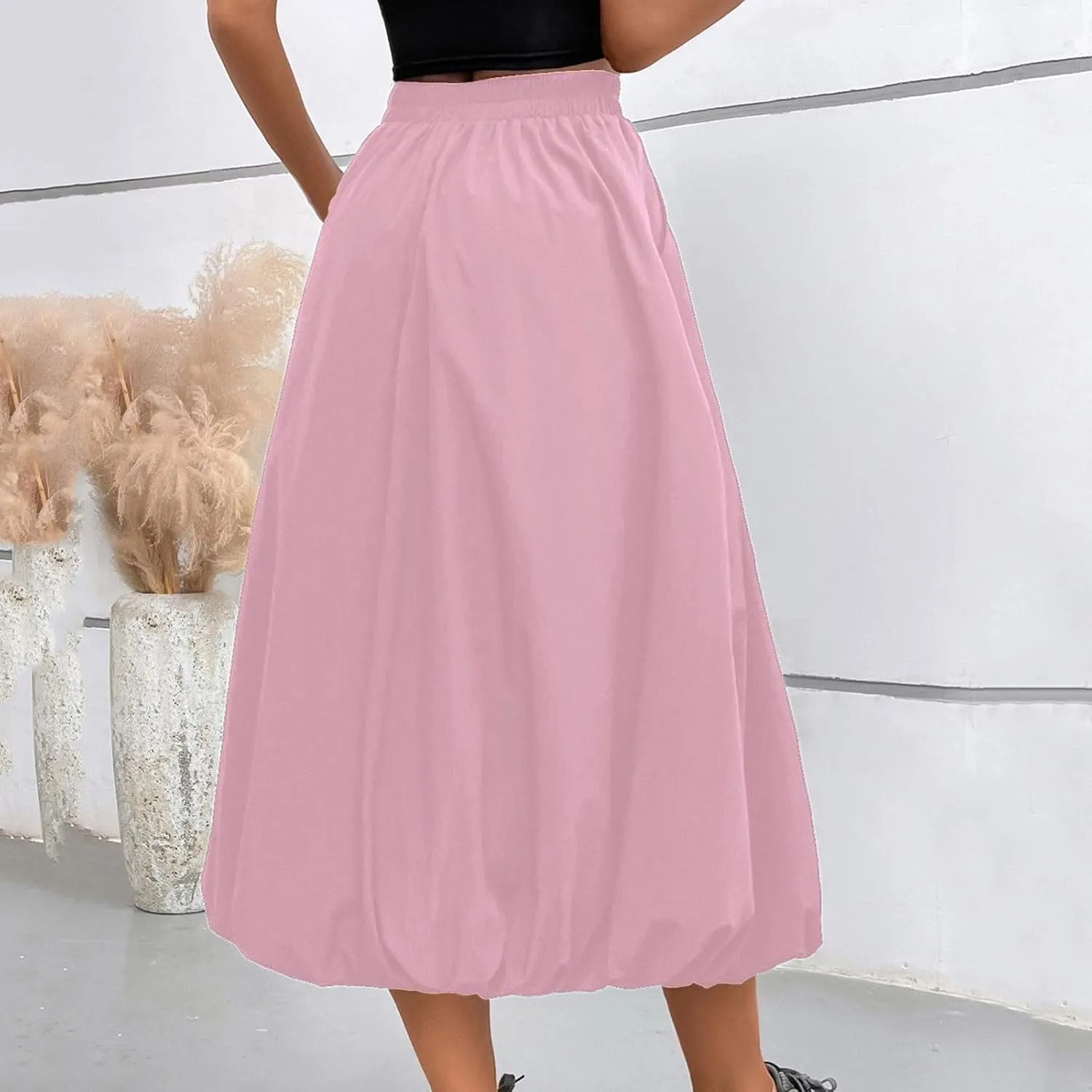 Womens Casual Solid Boho High Waisted Flowy Maxi Skirts Trendy Cute Long Skirts with Pockets 2025 Summer Fashion