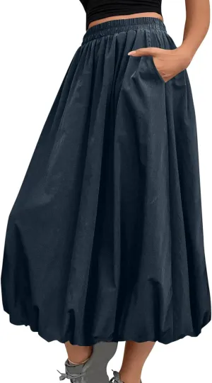 Womens Casual Solid Boho High Waisted Flowy Maxi Skirts Trendy Cute Long Skirts with Pockets 2025 Summer Fashion