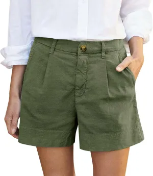 Women's Cotton Linen Shorts Summer Dressy Shorts Trendy High Waisted Bermuda Shorts Casual Comfy Wide Leg Shorts