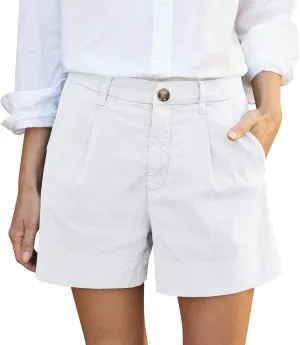 Women's Cotton Linen Shorts Summer Dressy Shorts Trendy High Waisted Bermuda Shorts Casual Comfy Wide Leg Shorts
