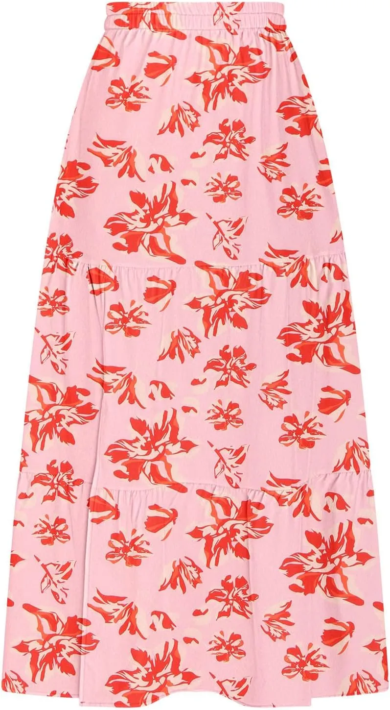 Womens Floral Print Maxi Skirts Fashion Tiered Split Skirt Summer Boho Beach Flowy Swing Bottom Vacation Clothes 2025