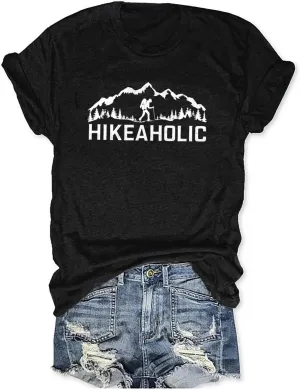 Womens Funny Heart Mountain Camping Tree Graphic Tee Forest Print T-Shirt Casual Hike Short Sleeve