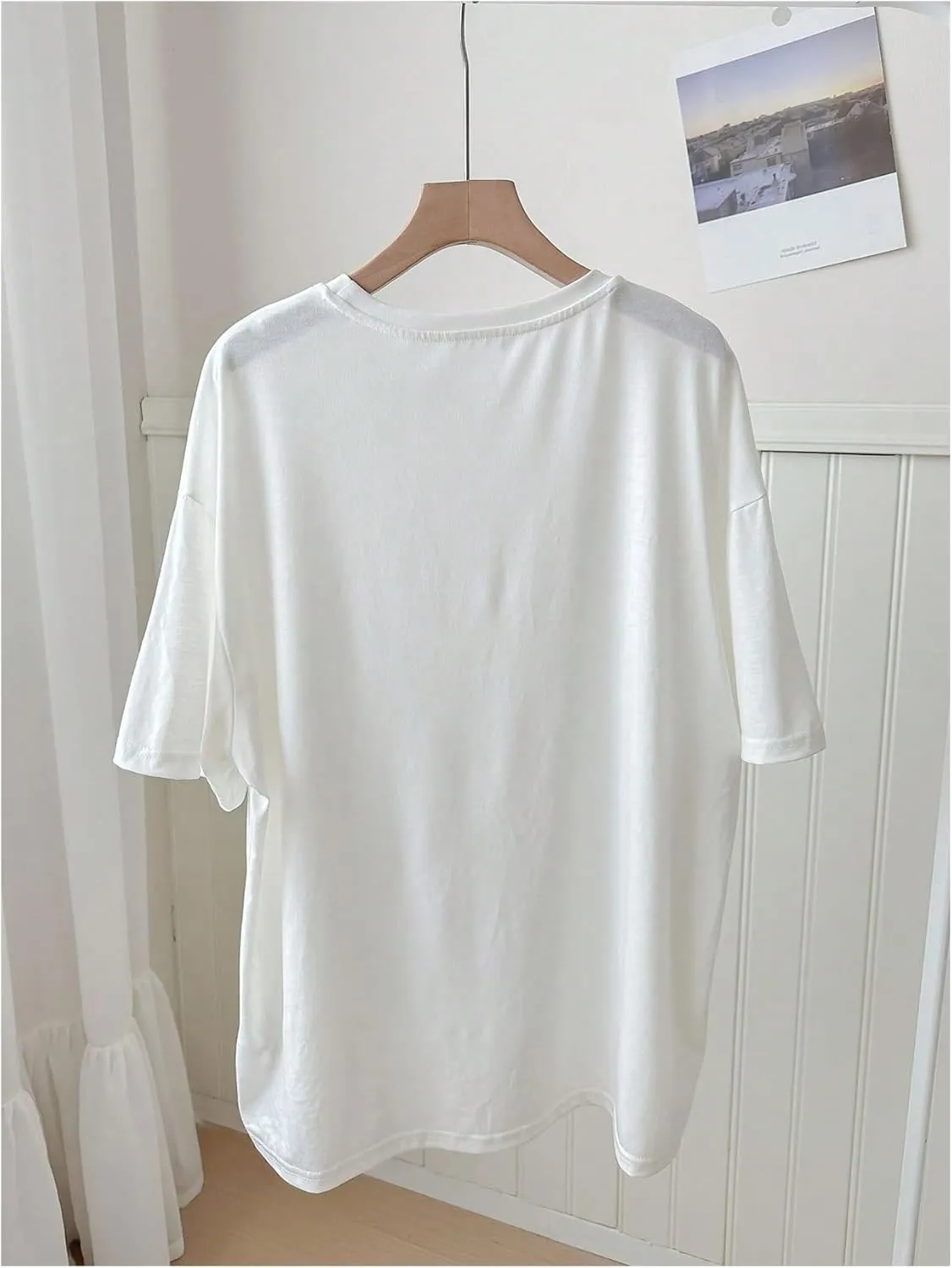 Women's Graphic Letter Tee Crew Neck Drop Shoulder Trendy Summer T Shirt Short Sleeve Vintage Car Print Top