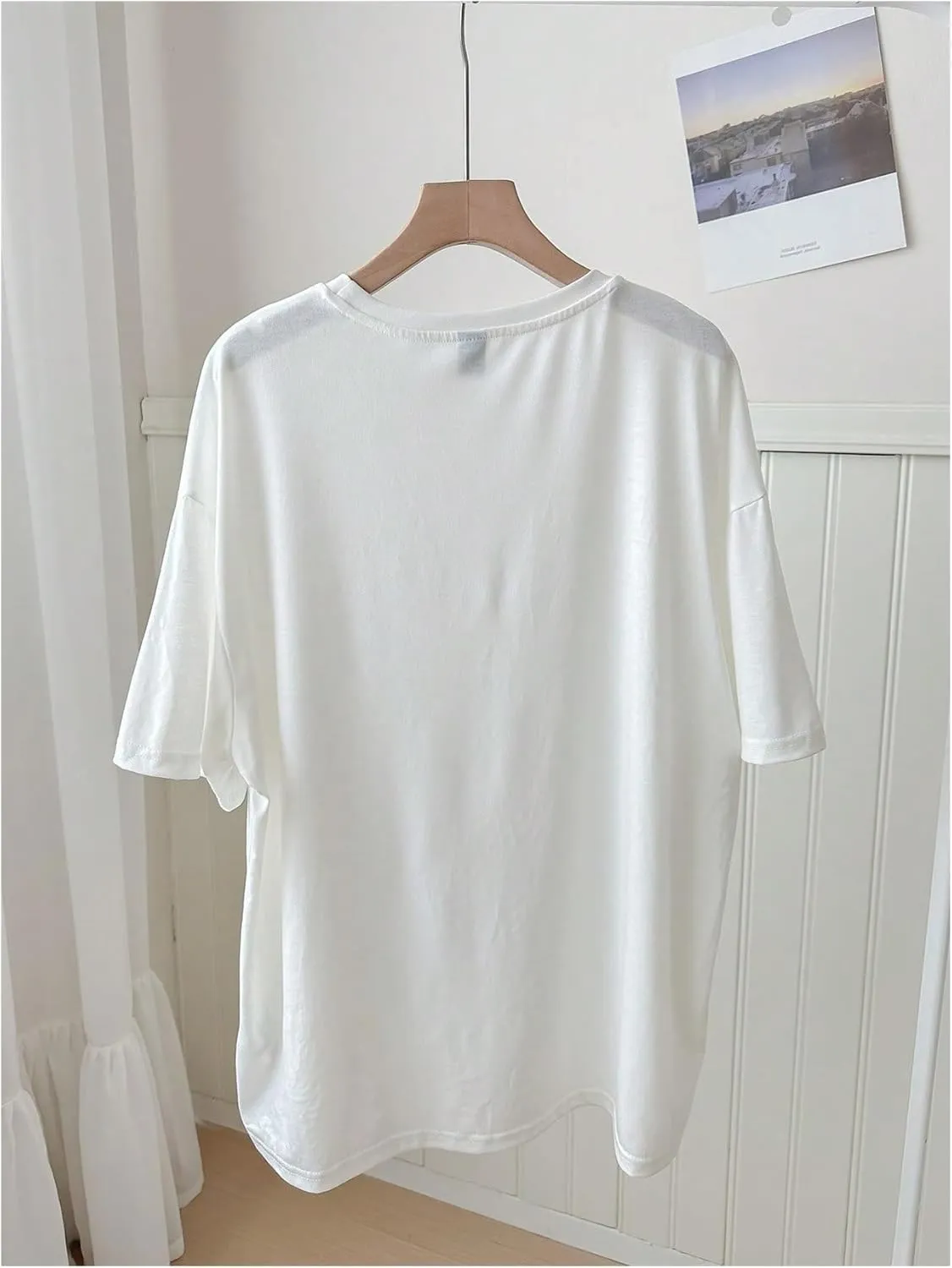 Women's Graphic Letter Tee Crew Neck Drop Shoulder Trendy Summer T Shirt Short Sleeve Vintage Car Print Top
