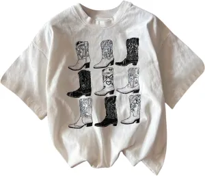 Women's Graphic Letter Tee Crew Neck Drop Shoulder Trendy Summer T Shirt Short Sleeve Vintage Car Print Top