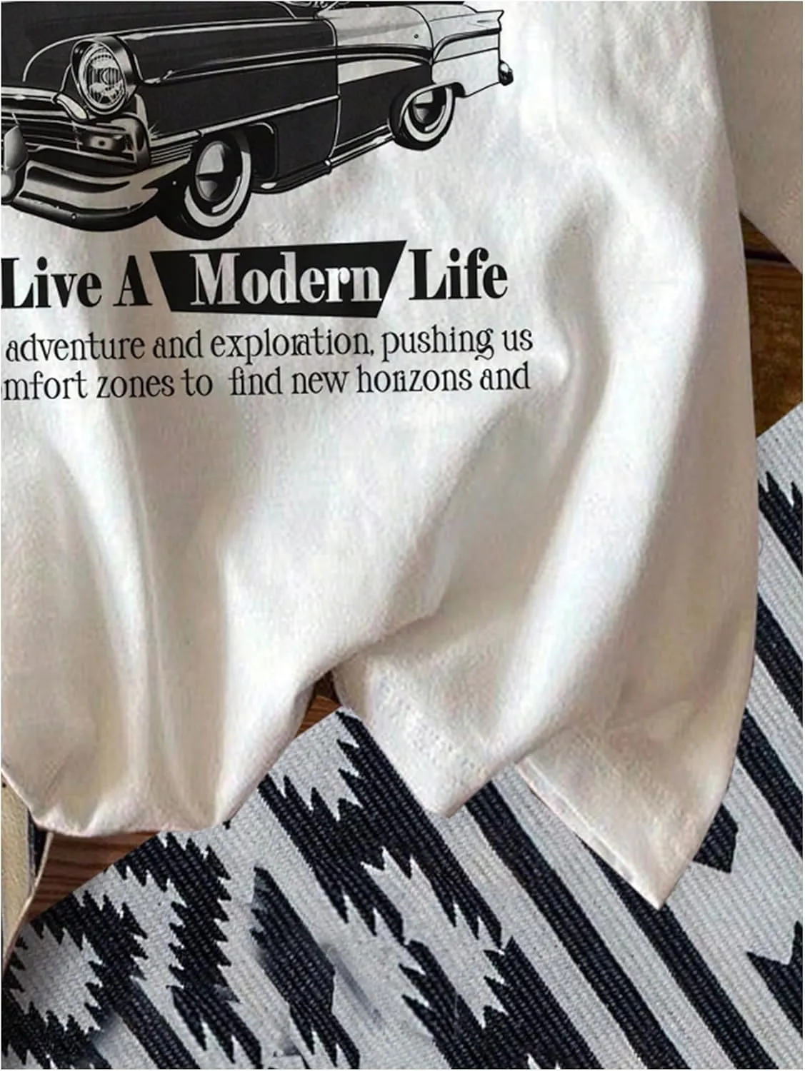 Women's Graphic Letter Tee Crew Neck Drop Shoulder Trendy Summer T Shirt Short Sleeve Vintage Car Print Top