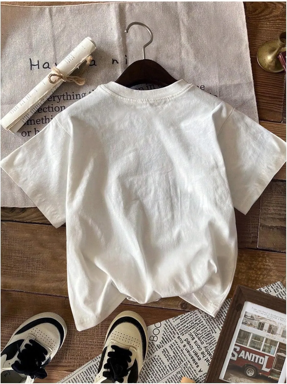 Women's Graphic Letter Tee Crew Neck Drop Shoulder Trendy Summer T Shirt Short Sleeve Vintage Car Print Top
