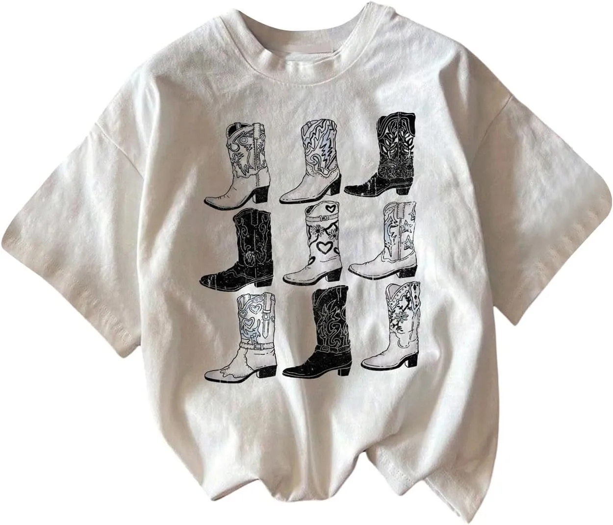 Women's Graphic Letter Tee Crew Neck Drop Shoulder Trendy Summer T Shirt Short Sleeve Vintage Car Print Top