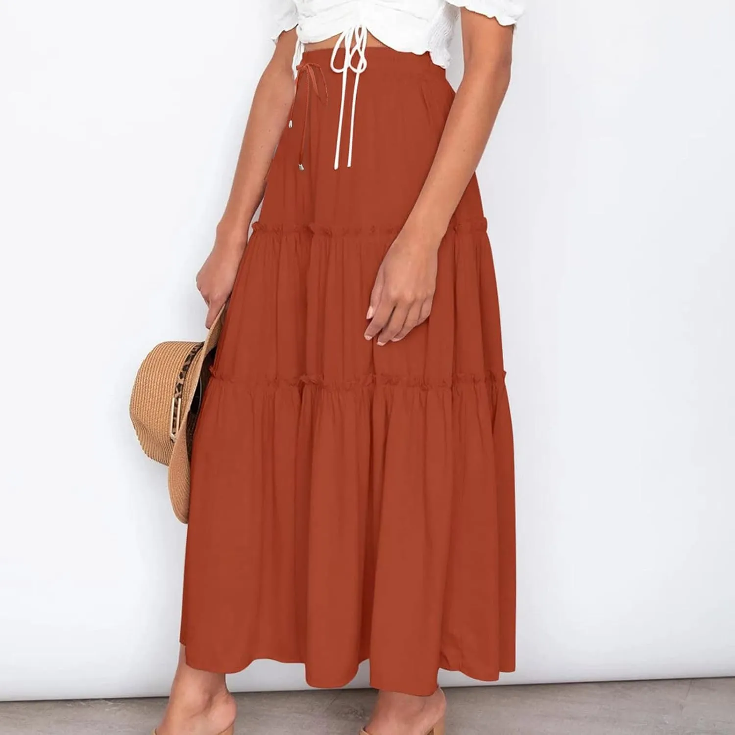 Womens High Waist Pleated Skirt Boho Maxi Flowy Skirts Dressy Casual Summer Aline Elegant Work Long Skirts