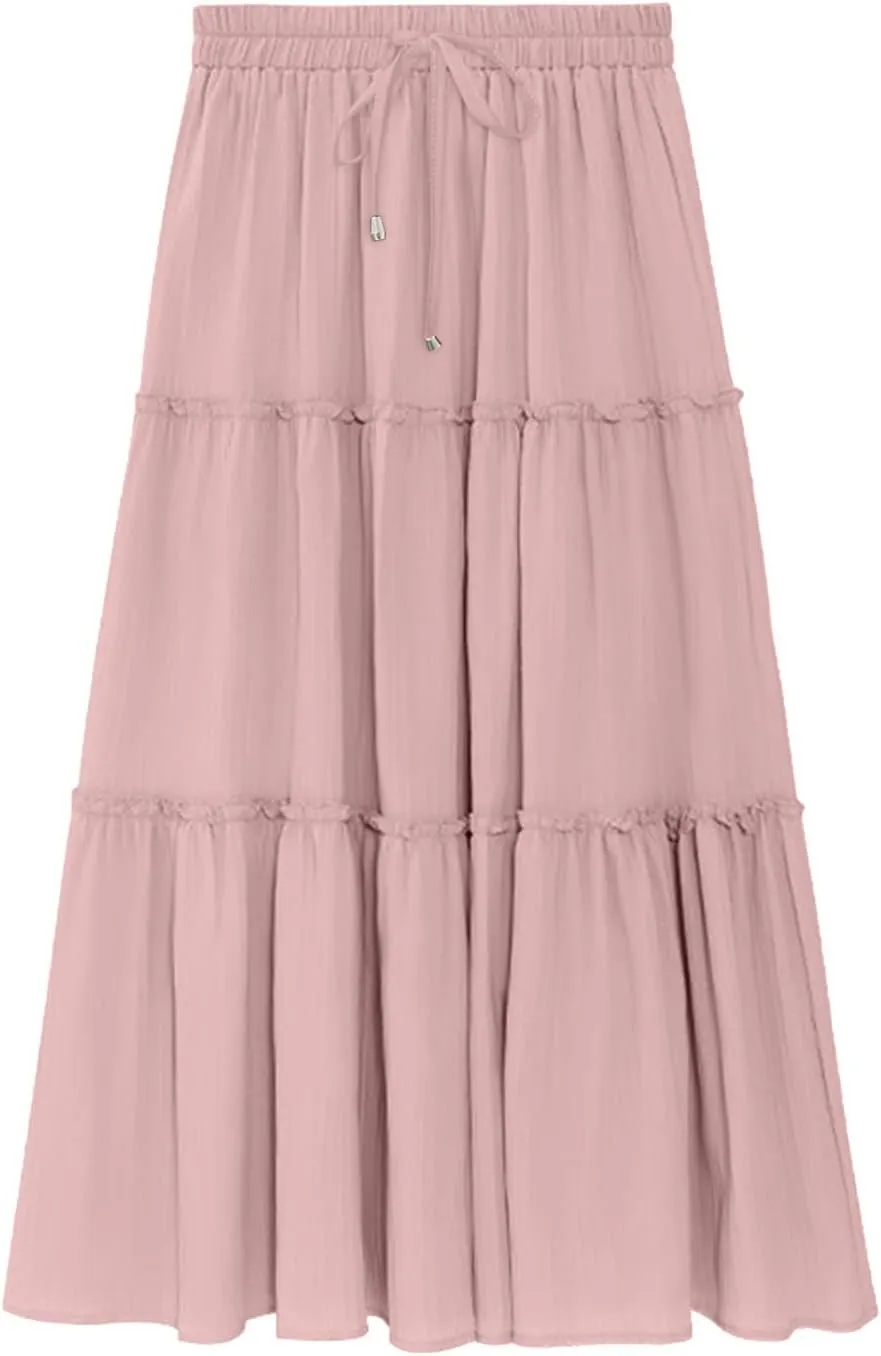 Womens High Waist Pleated Skirt Boho Maxi Flowy Skirts Dressy Casual Summer Aline Elegant Work Long Skirts