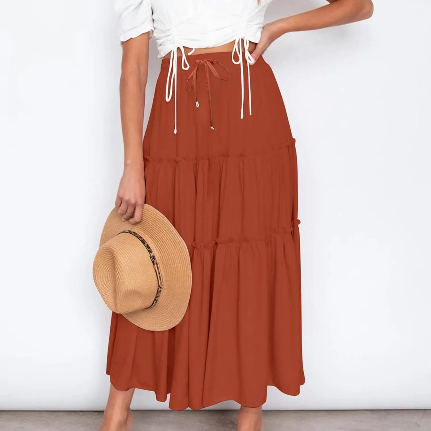 Womens High Waist Pleated Skirt Boho Maxi Flowy Skirts Dressy Casual Summer Aline Elegant Work Long Skirts