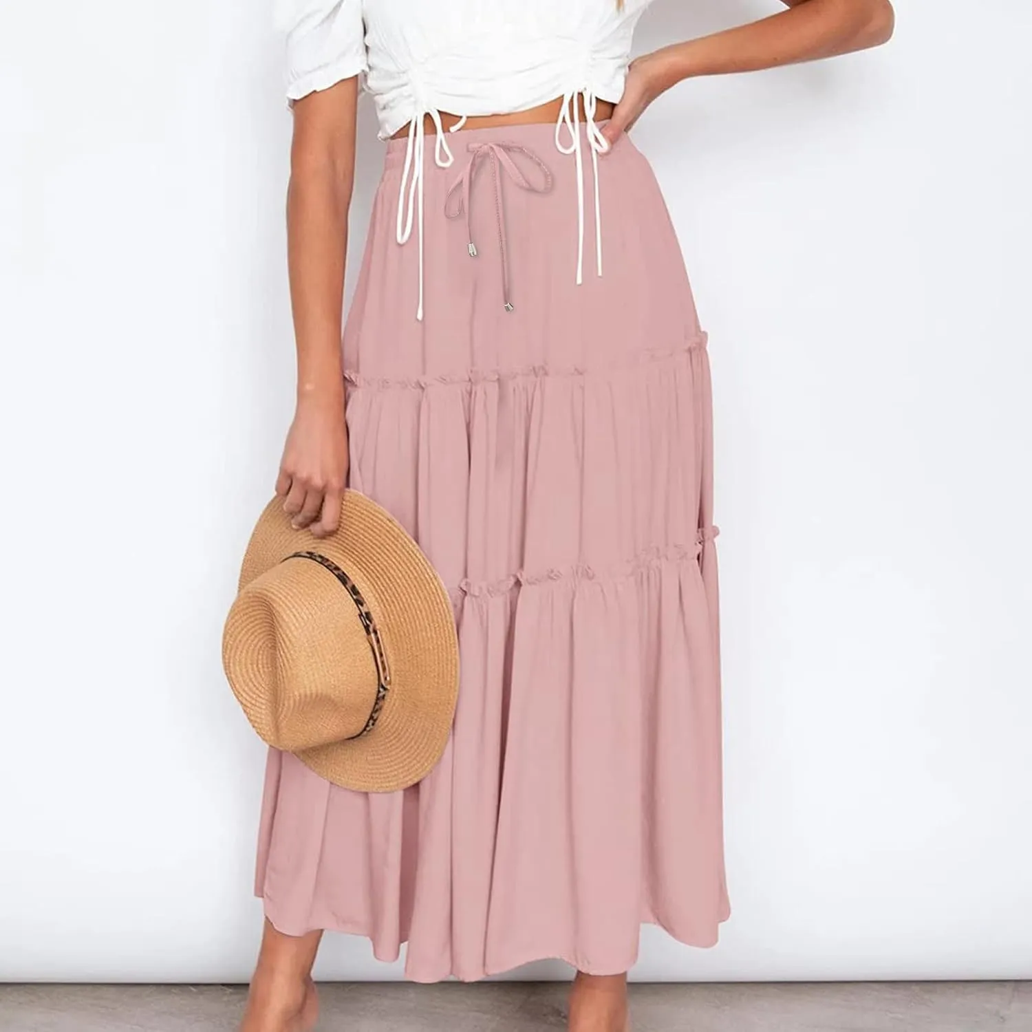 Womens High Waist Pleated Skirt Boho Maxi Flowy Skirts Dressy Casual Summer Aline Elegant Work Long Skirts